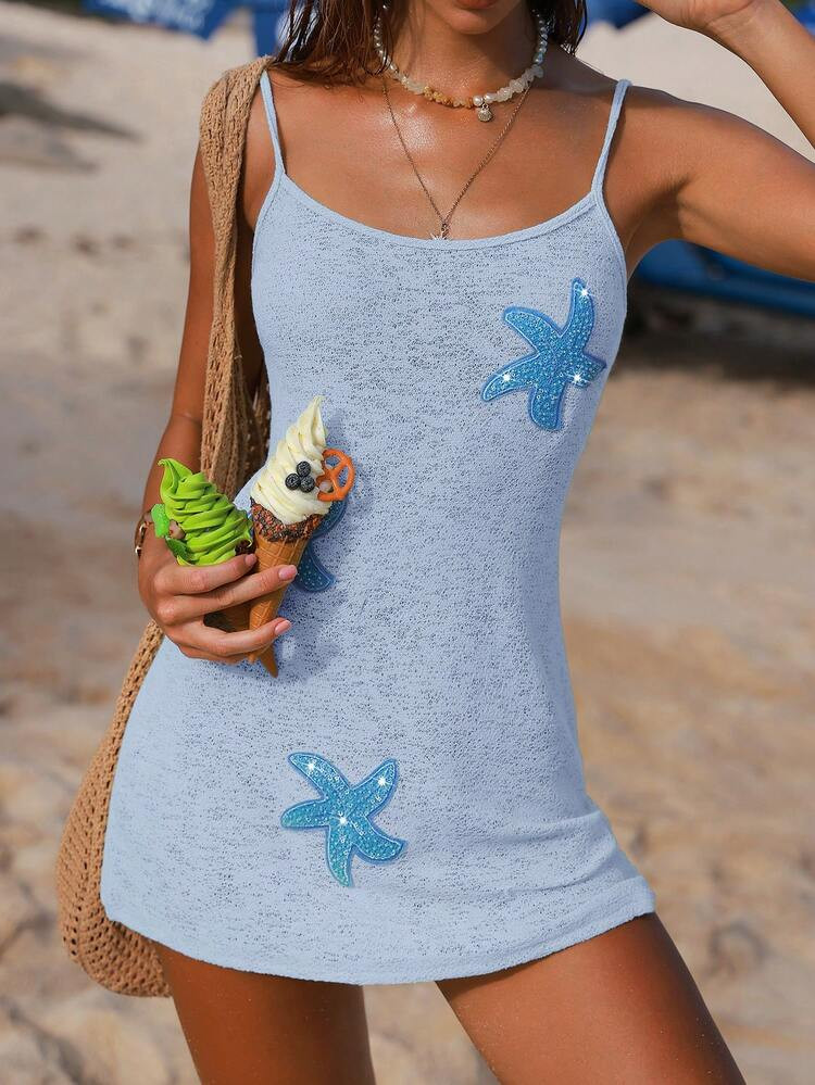 SHEIN Swim Mod Women's Elegant Vacation 3D Starfish Tassel Mint Green Energetic Cover-Up Dress | SHEIN