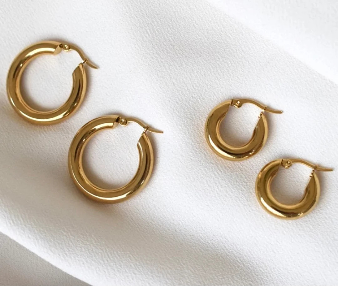 Timeless Classic 18K Gold Plated Hoop Earrings | Water Resistant | Clean Girl Aesthetic Jewelry | Etsy (US)