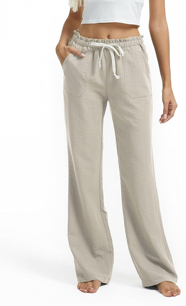 SEVEGO Tall Women Casual Linen Pants 30"/32"/34"/36" Inseam Drawstring Smocked Waist Beach Summer... | Amazon (US)
