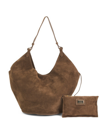 Made In Italy Suede Oval Bottom Hobo | TJ Maxx