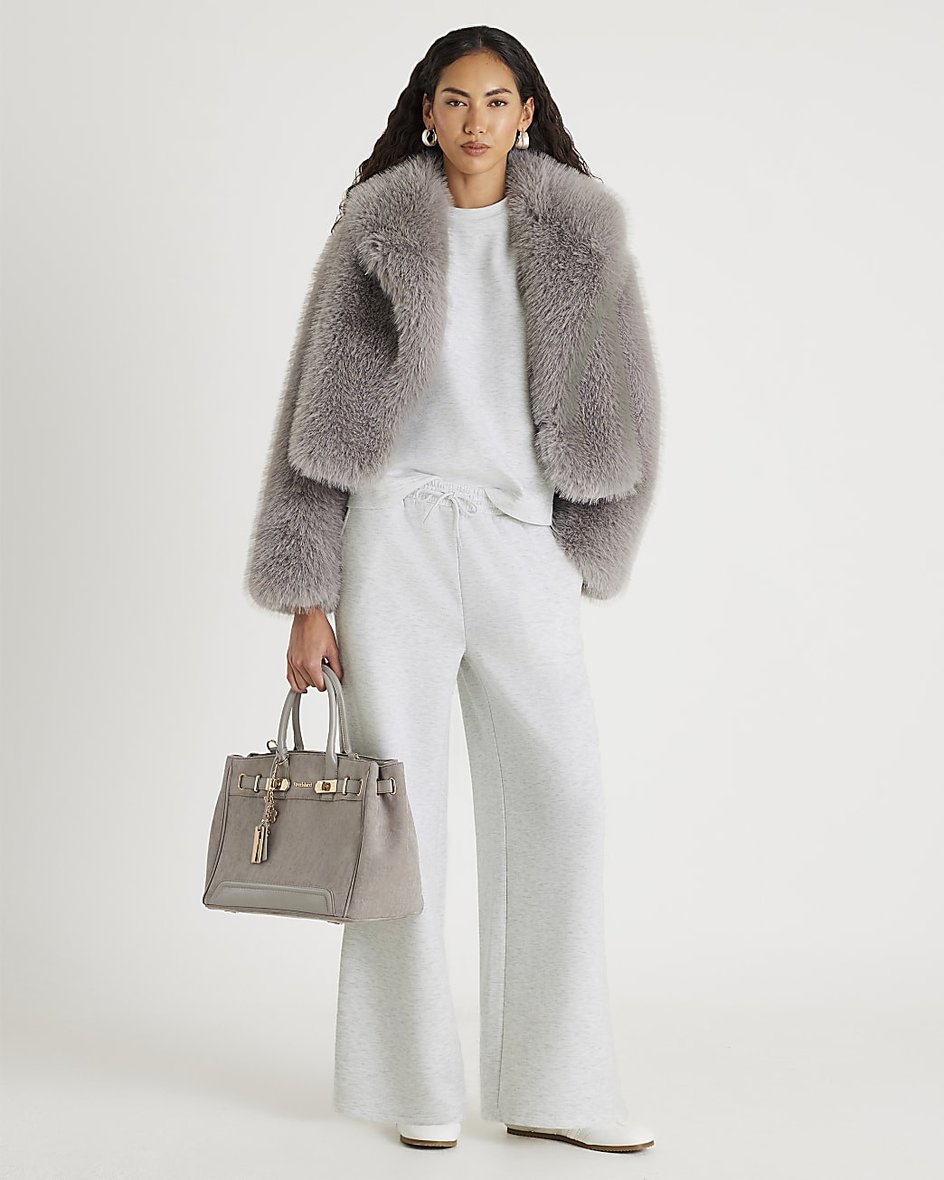 Grey Premium Wide Leg Joggers | River Island UK & IE