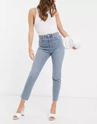 ASOS DESIGN high rise farleigh 'slim' mom jeans in lightwash | ASOS (Global)