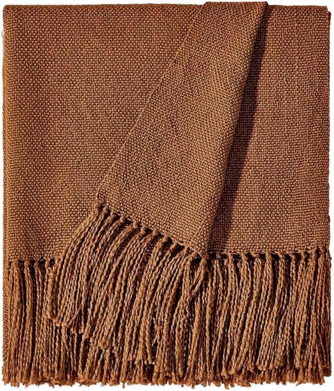 Brown Throw Blanket for Couch, Boho Throw Blanket with Fringe Tassel, Lightweight Fall Throw Blan... | Amazon (US)