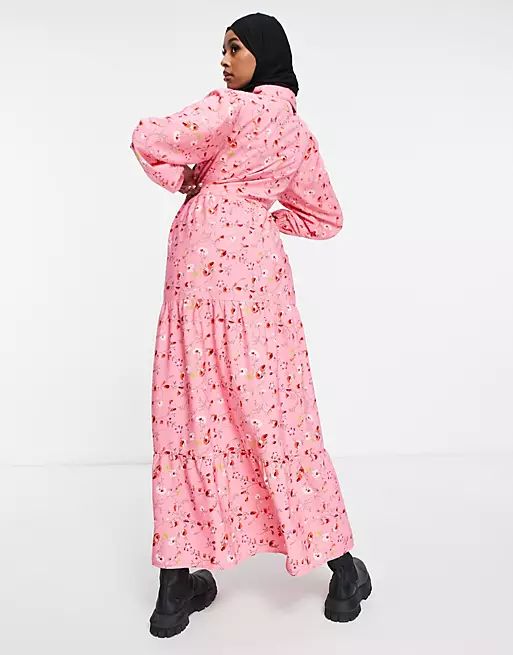 ASOS DESIGN maxi shirt dress with pin tucks in ditsy floral print | ASOS (Global)