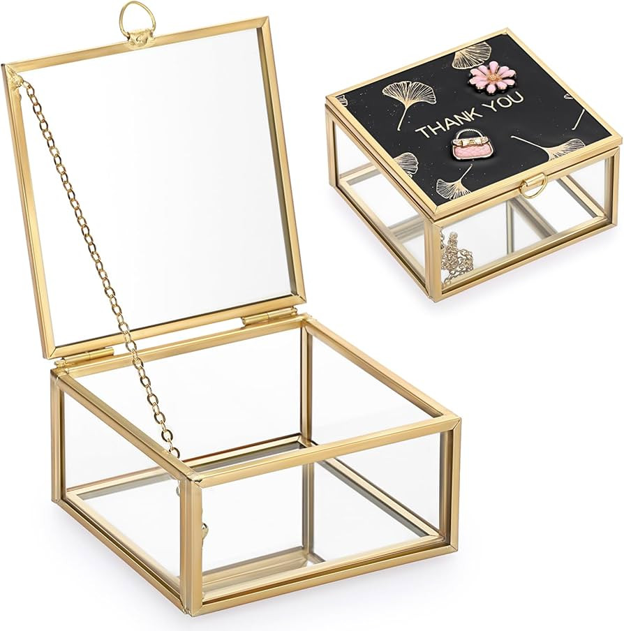Hipiwe Small Glass Jewelry Box Vintage Gold Decorative Box Mirrored Jewelry Display Case Trinket ... | Amazon (US)