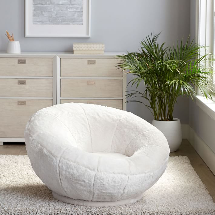Polar Bear Faux-Fur Ivory Groovy Swivel Chair | Pottery Barn Teen