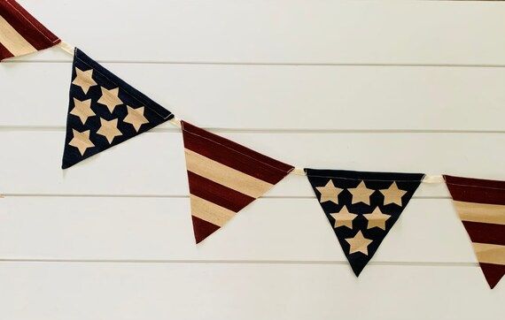 Farmhouse Americana Patriotic Stars and Stripes Pennant Banner | Etsy | Etsy (US)