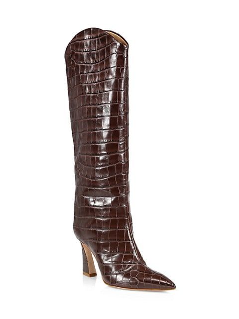 Maryana Flare Croc-Embossed Leather Boots | Saks Fifth Avenue