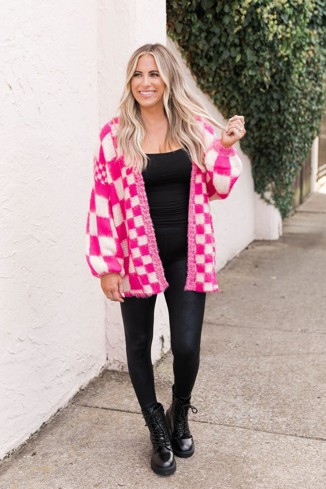 Pink Checkered Kozy Kardi - Krista X Pink Lily | Pink Lily