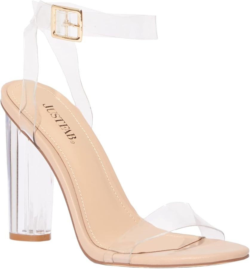 JustFab Clear Chunky Heels Sandals with Open Toe Ankle Strap Block Heels for Women Perfect for Pa... | Amazon (US)