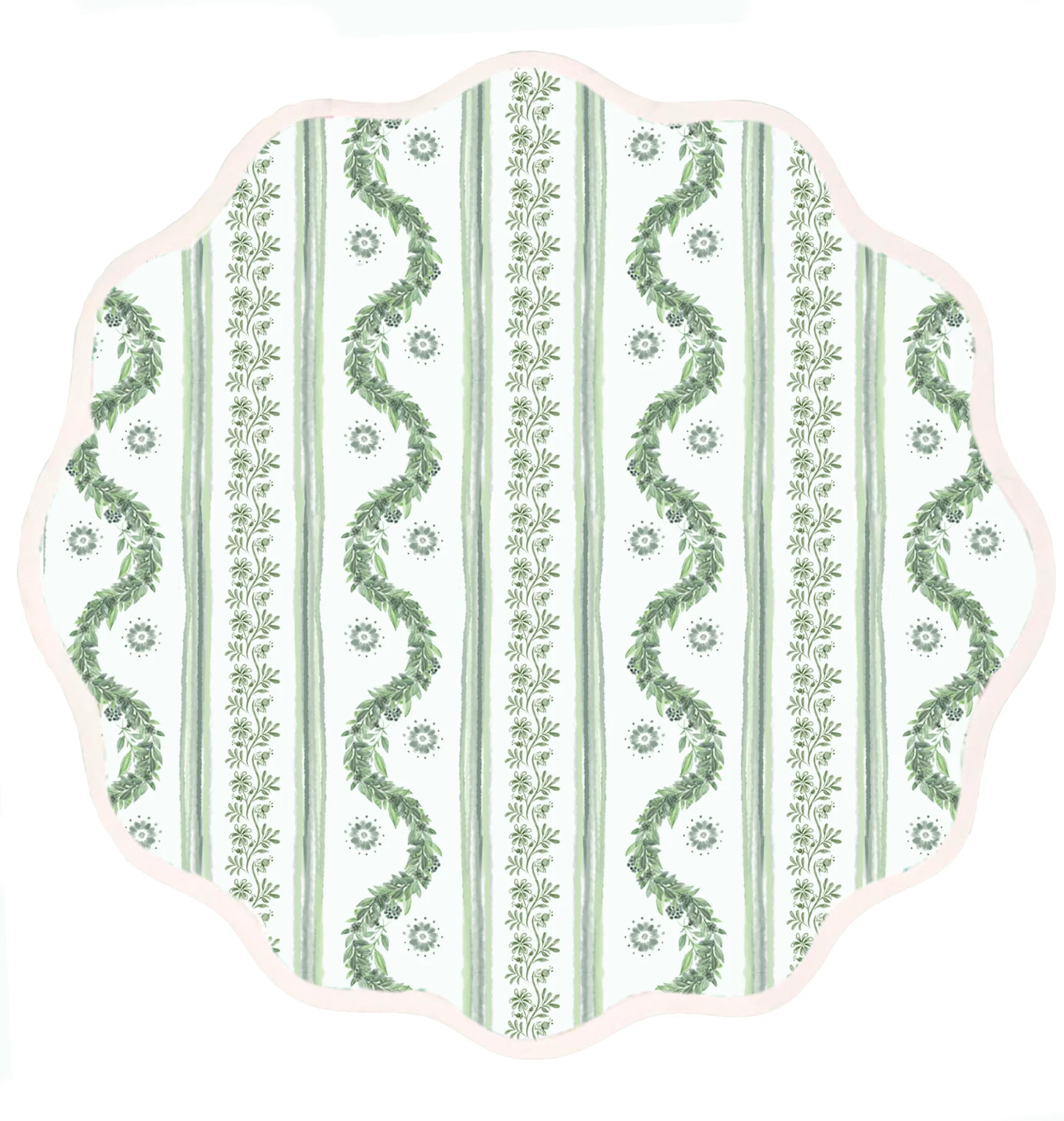 Round Scalloped Placemat | Boxwood Garden-Sage | Fenwick Fields, LLC