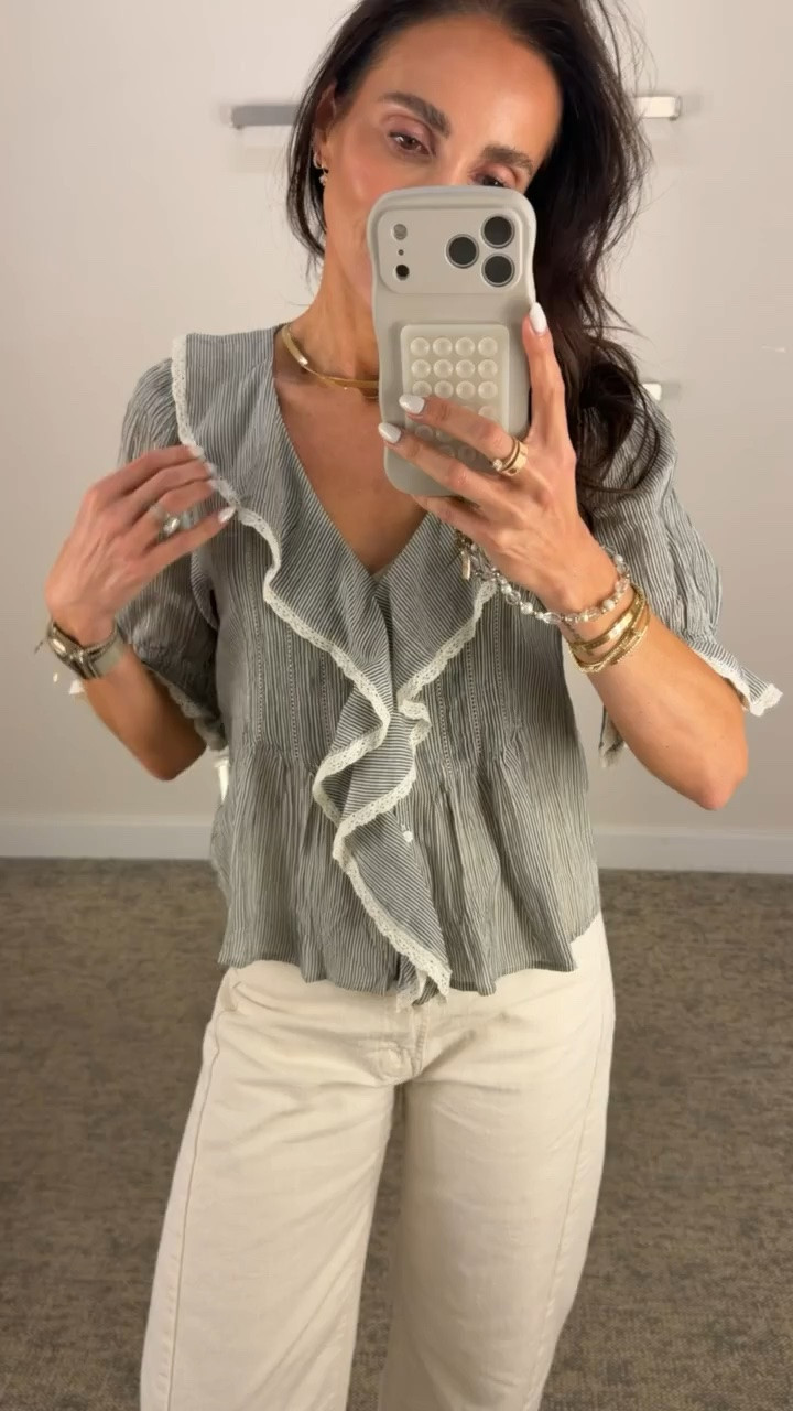 Madewell 20% off in app. Beautiful Madewell blouse, size down, I'm wearing XXS.

ruffle top, summer top, white jeans,  feminine style, casual chic, annabrstyle

#LTKootd #LTKmomlife #LTKOver40

#LTKSaleAlert
