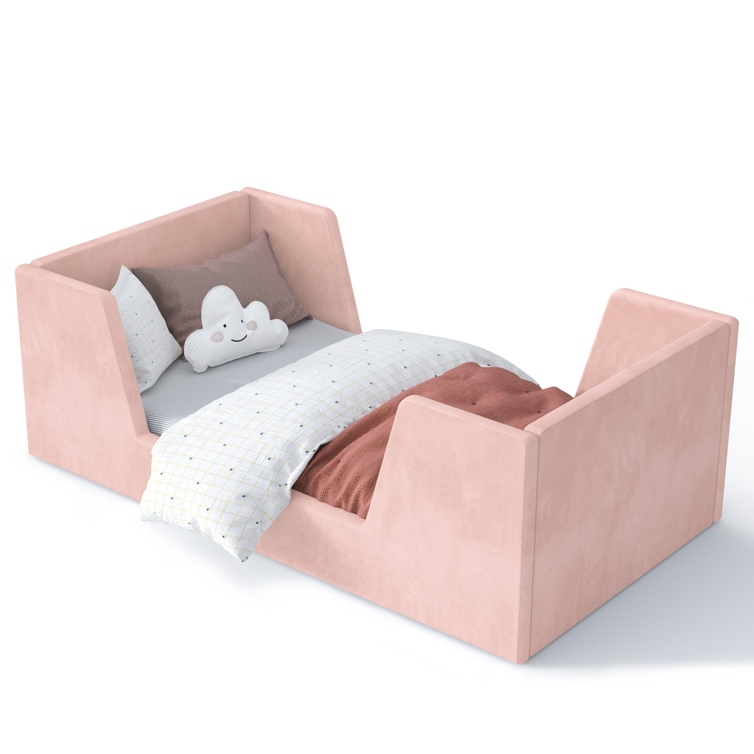 Toddler Bed, Toddler Floor Bed Frame with Guard Rails, Kids Bed for Ages 2-6 Years, Small Bed for... | Amazon (US)