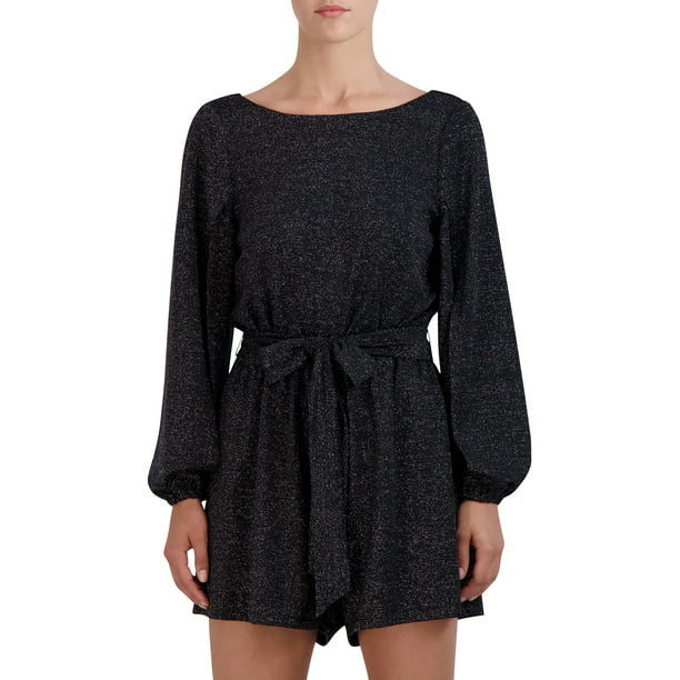 BCBG Paris Women's Sparkly Tied Waist Romper with Split Sleeves - Walmart.com | Walmart (US)