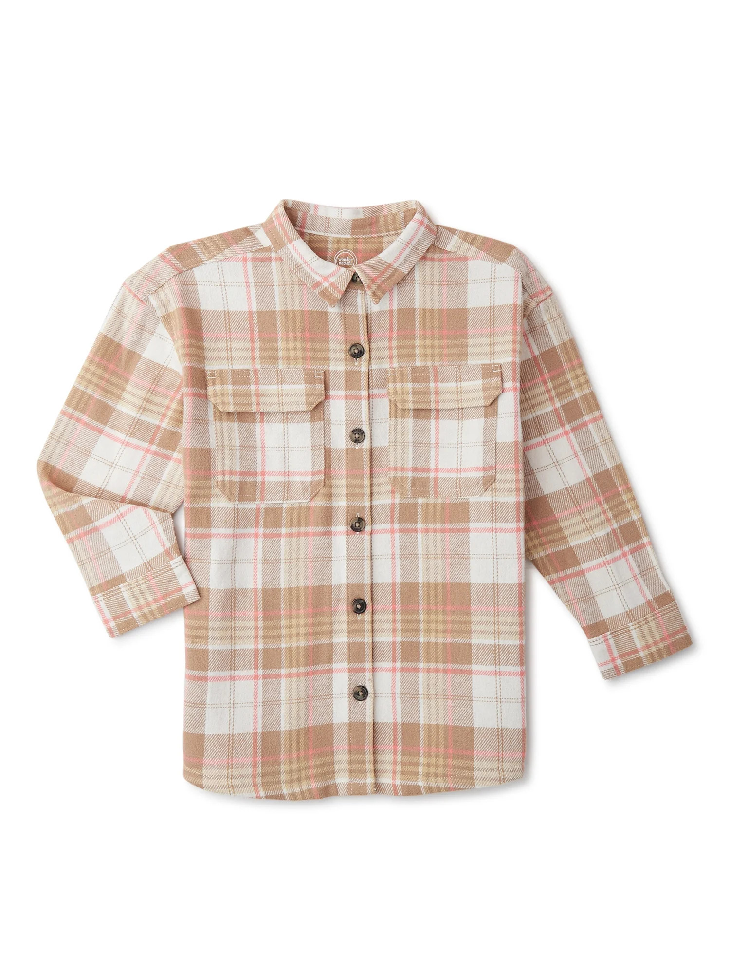 Wonder Nation Girls Long Sleeve Plaid Shacket, Sizes 4-18 & Plus - Walmart.com | Walmart (US)