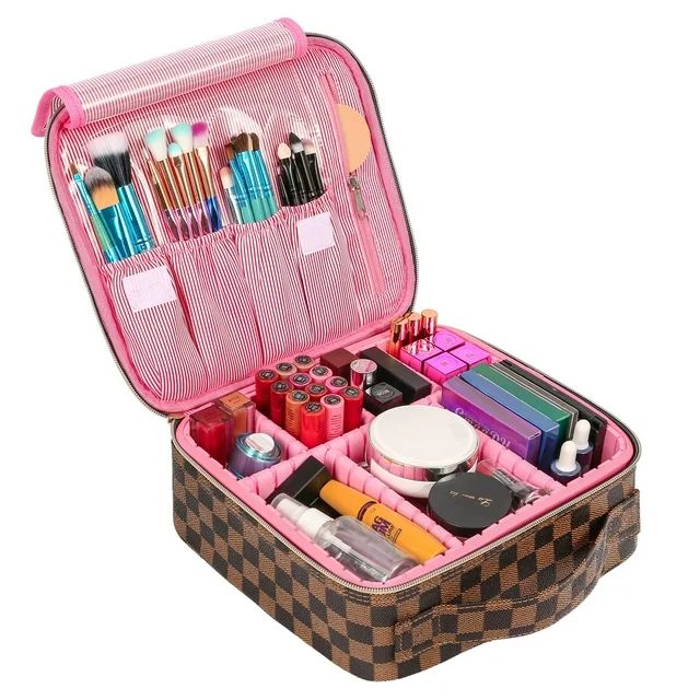 Checkered Women Makeup Bag Travel Make Up Case Water-Resistant Cosmetic Organizer with Adjustable... | Walmart (US)