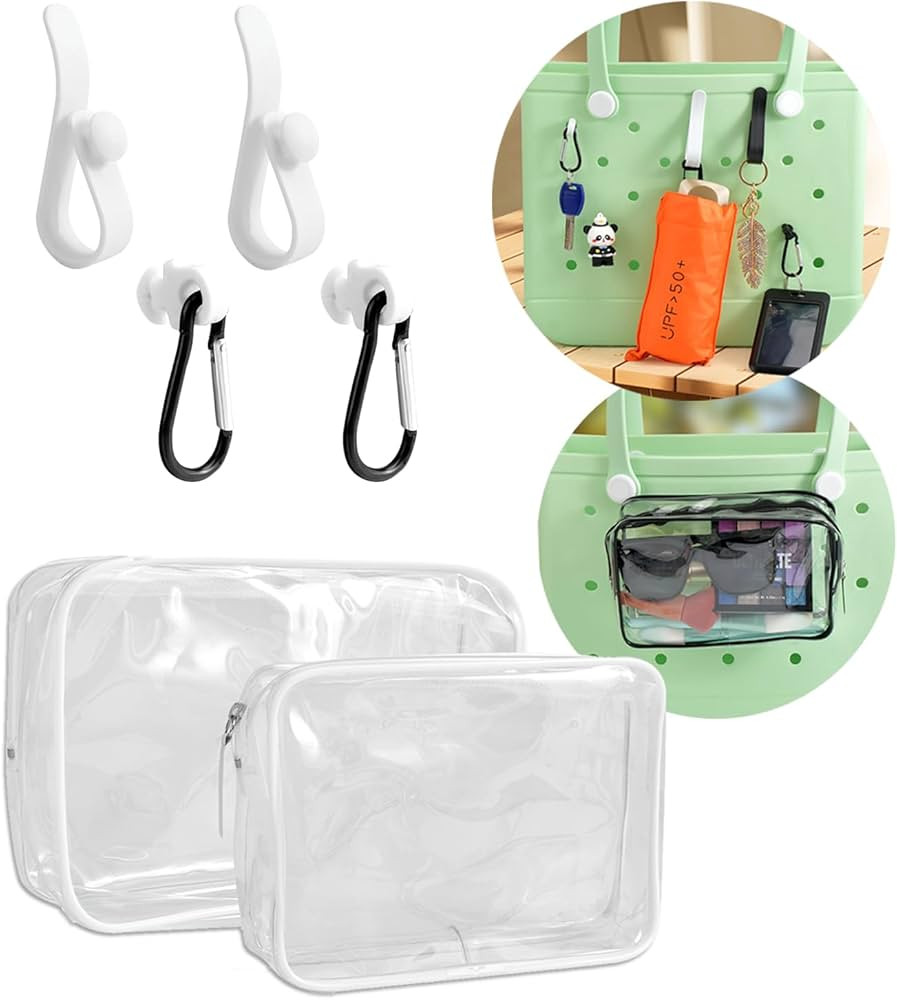 Trendy Beach Bag Accessories Set for Bogg Bag, Phone Storage Bag, 6Pcs Hooks, 2Packs Clear Bags, ... | Amazon (US)
