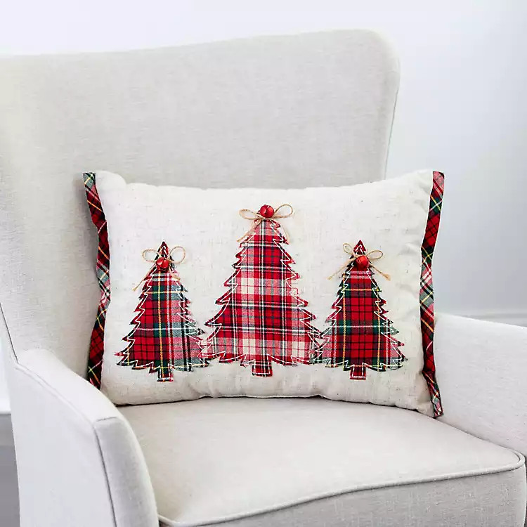 New!Plaid Trees with Bow Accent Pillow | Kirkland's Home