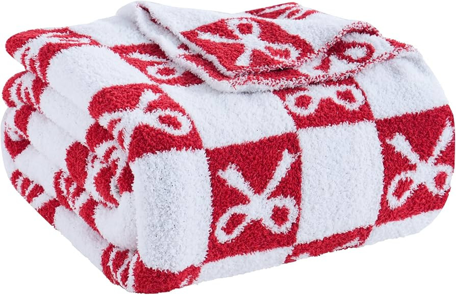 YIRUIO Red Checkered Knit Throw Blanket - with Bow Pattern for Women Daughter, 50x60 Size Ultra S... | Amazon (US)