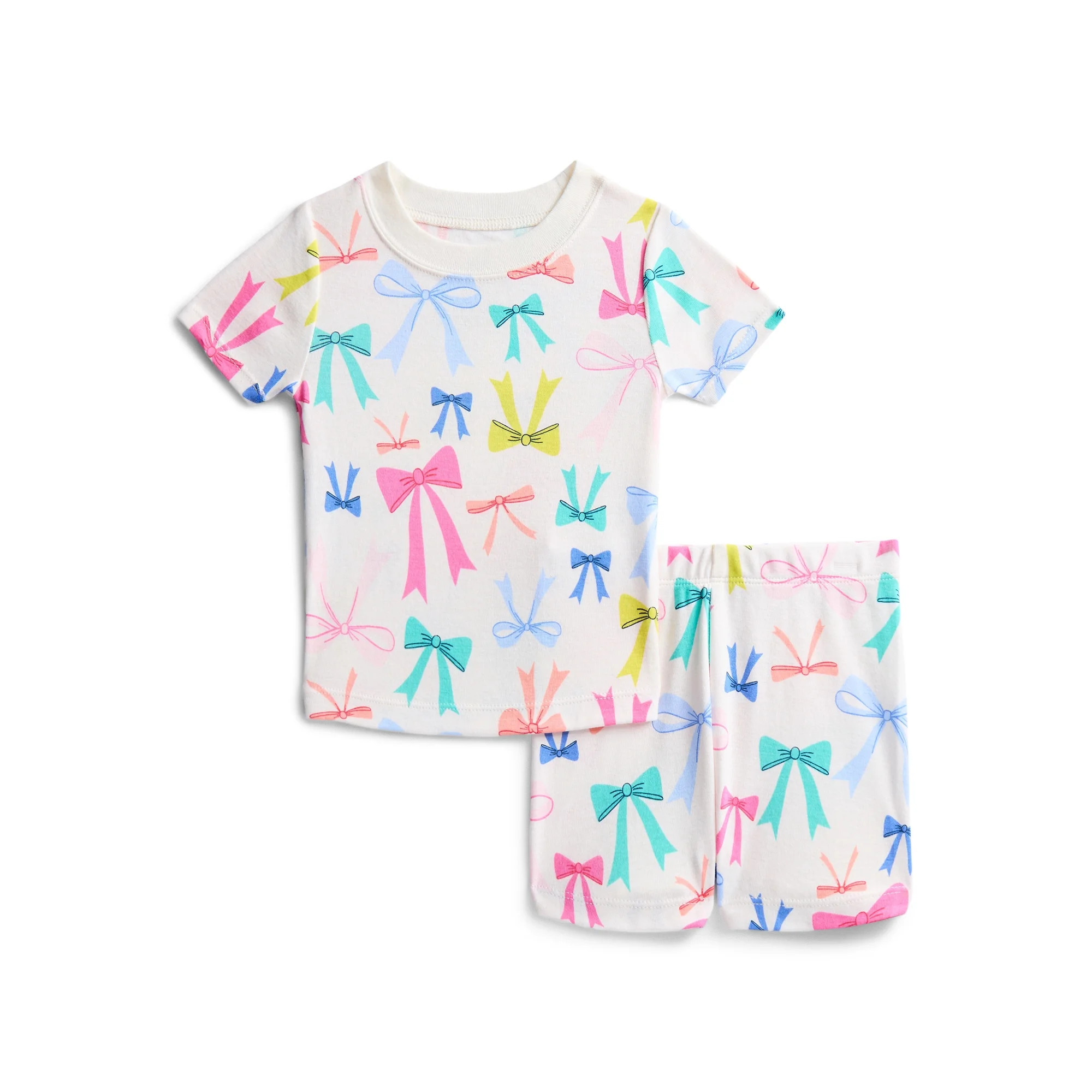 Wonder Nation Toddler Girls Short Sleeve Tee and Shorts Cotton Pajama Set, 2-Piece, Sizes 12M-5T | Walmart (US)