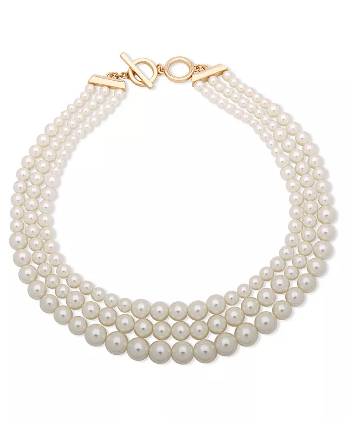 Three Row Gradulated Pearl Collar Necklace, 18.5" | Macy's