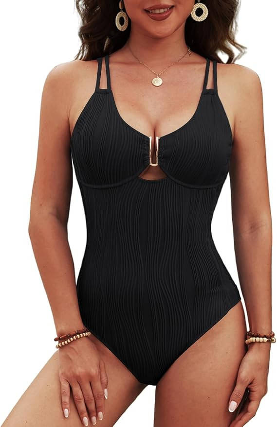 CiCiBird Women Tummy Control Swimsuits Slimming Ribbed One Piece Cutout Bathing Suit Swim Suit | Amazon (US)