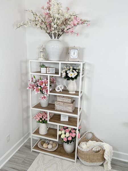 Pretty Pink and White Artificial Flowers on my Favorite Display Shelf! #fauxflowers #artificialflowers #interiordesign #homedecor #home #flowers #shelf #displayshelf #amazon #amazonhome #founditonamazon 

#LTKHome