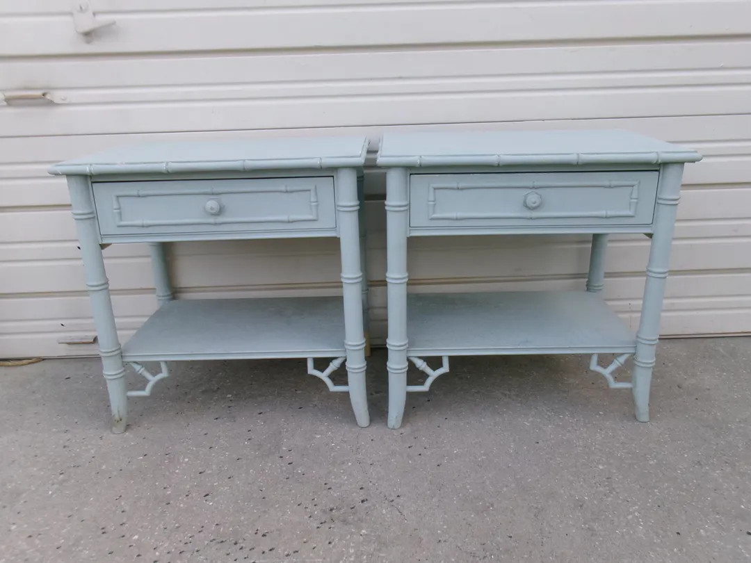 Set 2 Fretwork Faux Bamboo Nightstands Allegro Thomasville Chinoiserie Regency Palm Beach Bed Sid... | Etsy (US)