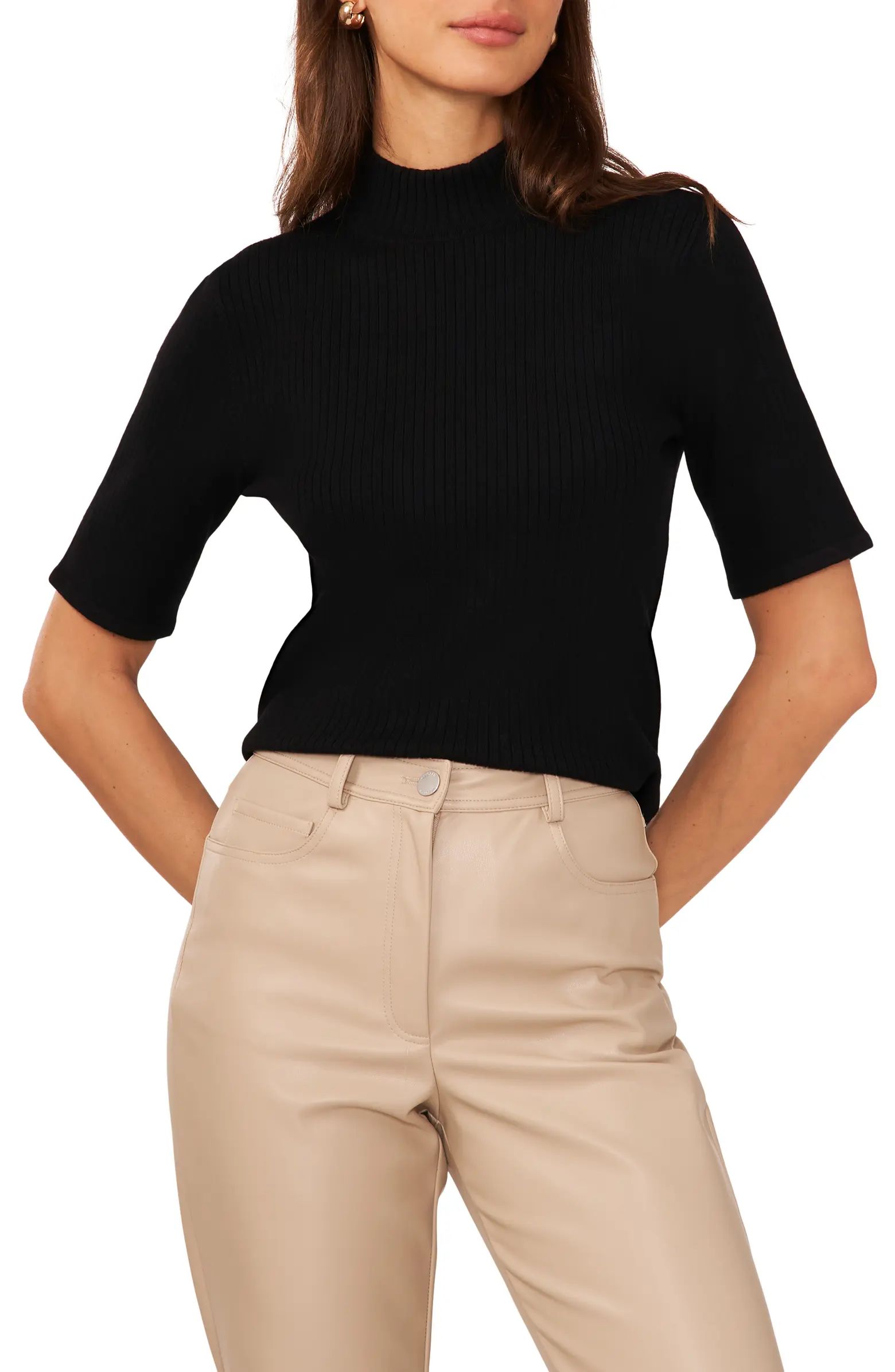 Short Sleeve Mock Neck Rib Sweater | Nordstrom