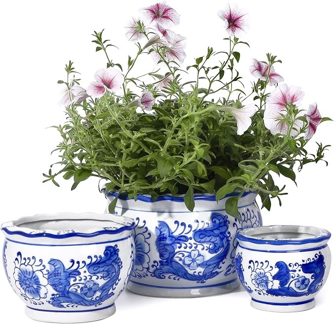 Amazon.com : Ceramic Planter - POTEY 7.5+5.5+4.1 Inch Blue and White Planter Ceramic Flower Pots ... | Amazon (US)