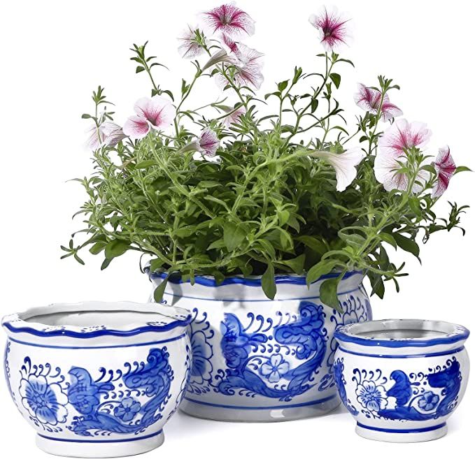 Amazon.com : Ceramic Planter - POTEY 7.5+5.5+4.1 Inch Blue and White Planter Ceramic Flower Pots ... | Amazon (US)