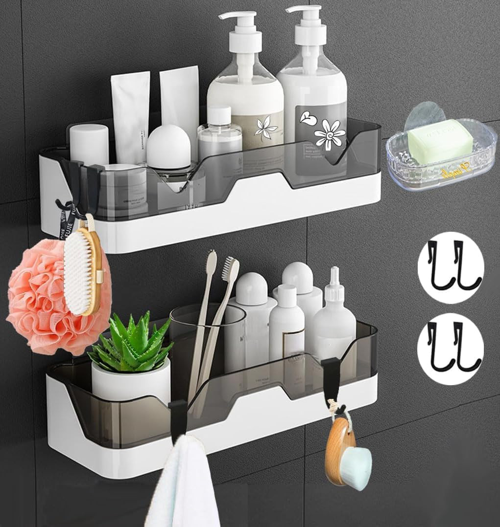 EigPluy Set of 2 Bathroom Shelves, No Drilling ,Plastic, Shower Shelf, Baskets, Wall Mounted, for... | Amazon (UK)