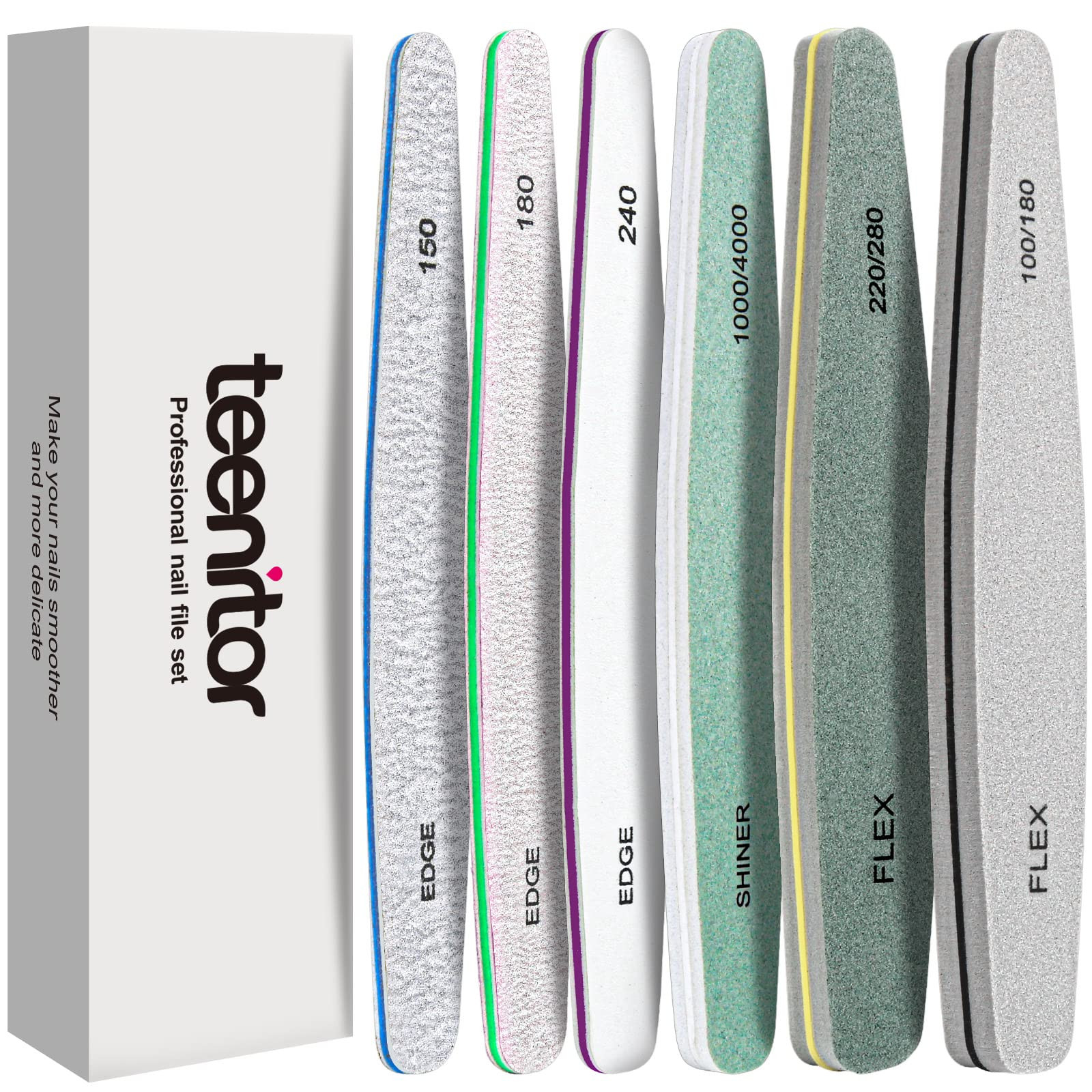 Teenitor Nail File Nail Buffer, 6 pcs Nail Files and Buffers for Natural Nails, Emery Boards for ... | Amazon (US)