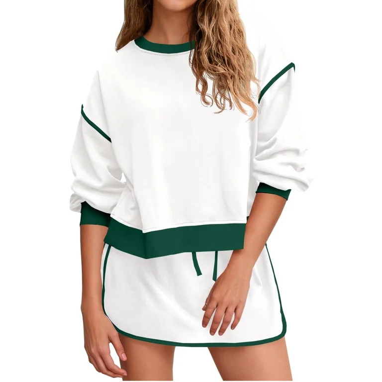Womens Sweatsuits 2 Piece Set Crewneck Sweatshirts High Waisted Skort Skirts Tennis Running Track... | Walmart (US)
