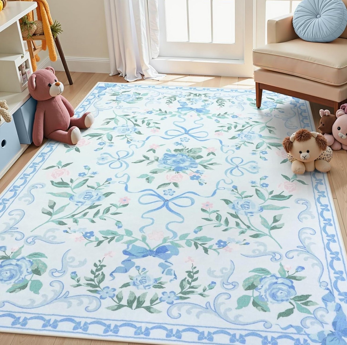 Blue/multi color Bow Rug 🩵🎀