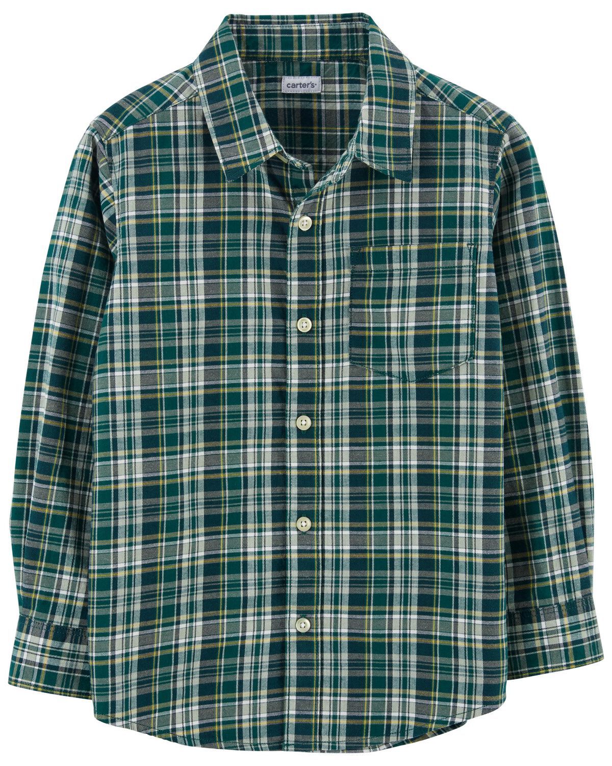 Green Kid Plaid Button-Front Shirt | carters.com | Carter's