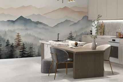 Foggy Mountains Watercolor Wall Mural