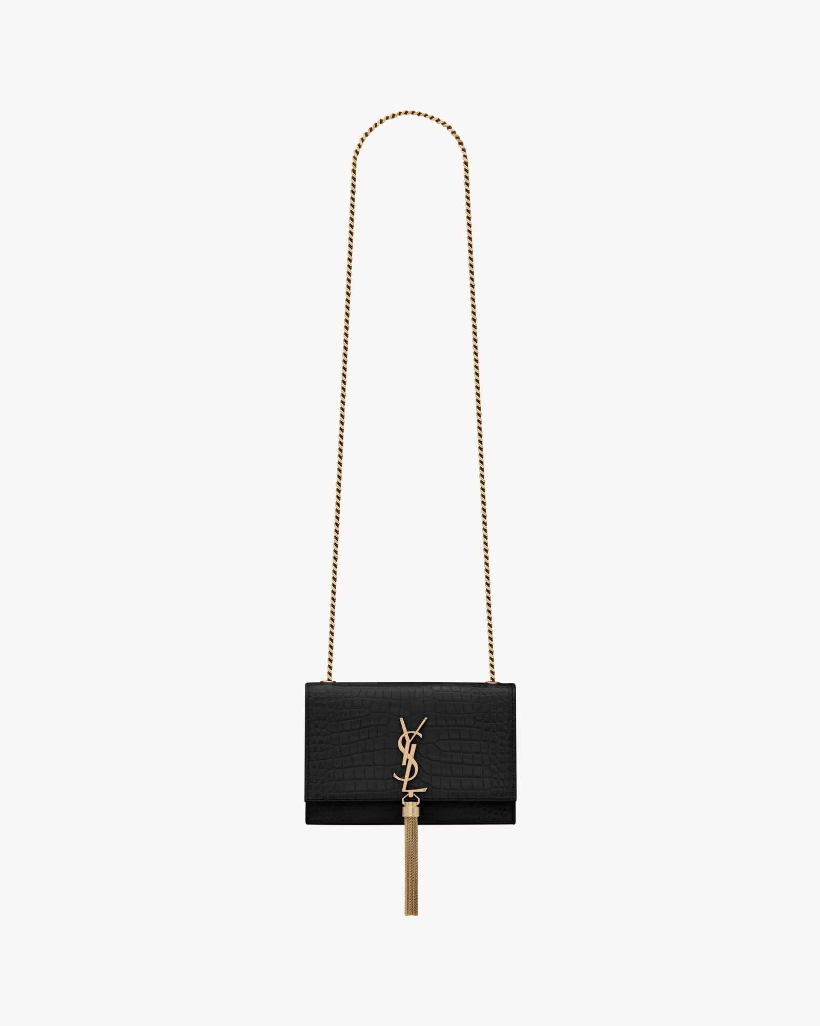 kate small chain bag with tassel in crocodile-embossed shiny leather | Saint Laurent Inc. (Global)