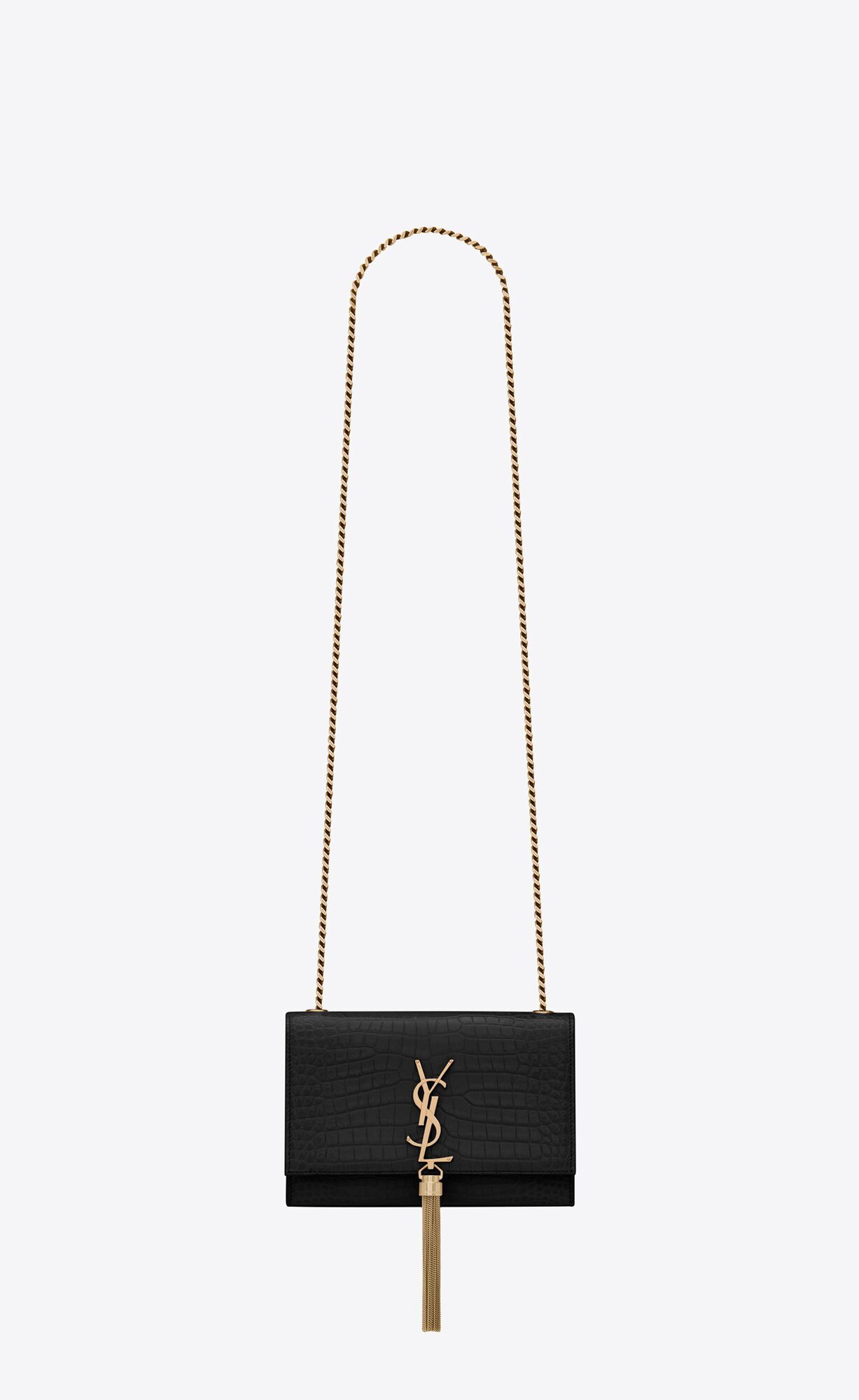 kate small chain bag with tassel in crocodile-embossed shiny leather | Saint Laurent Inc. (Global)