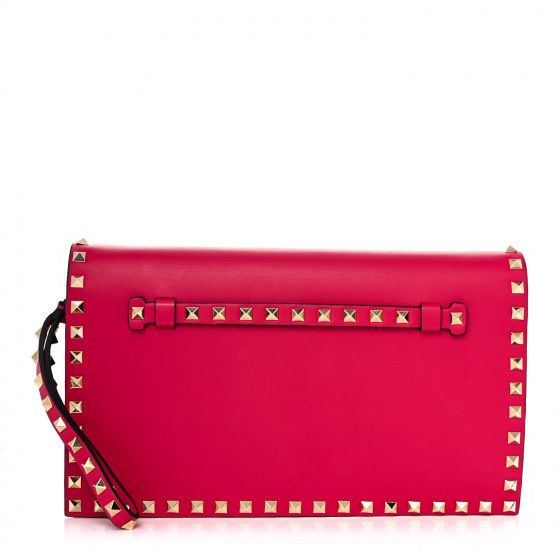 VALENTINO GARAVANI Nappa Rockstud Wristlet Clutch Pink | FASHIONPHILE (US)
