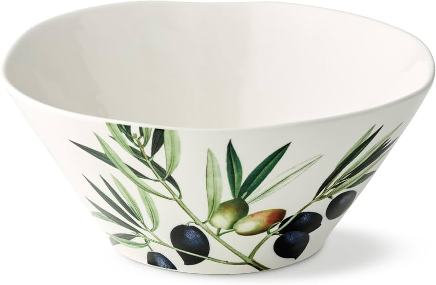 Olivia 88-Ounce Stoneware Deep Bowl - Mediterranean Olive Branch Design with Vibrant Green and Ea... | Amazon (US)
