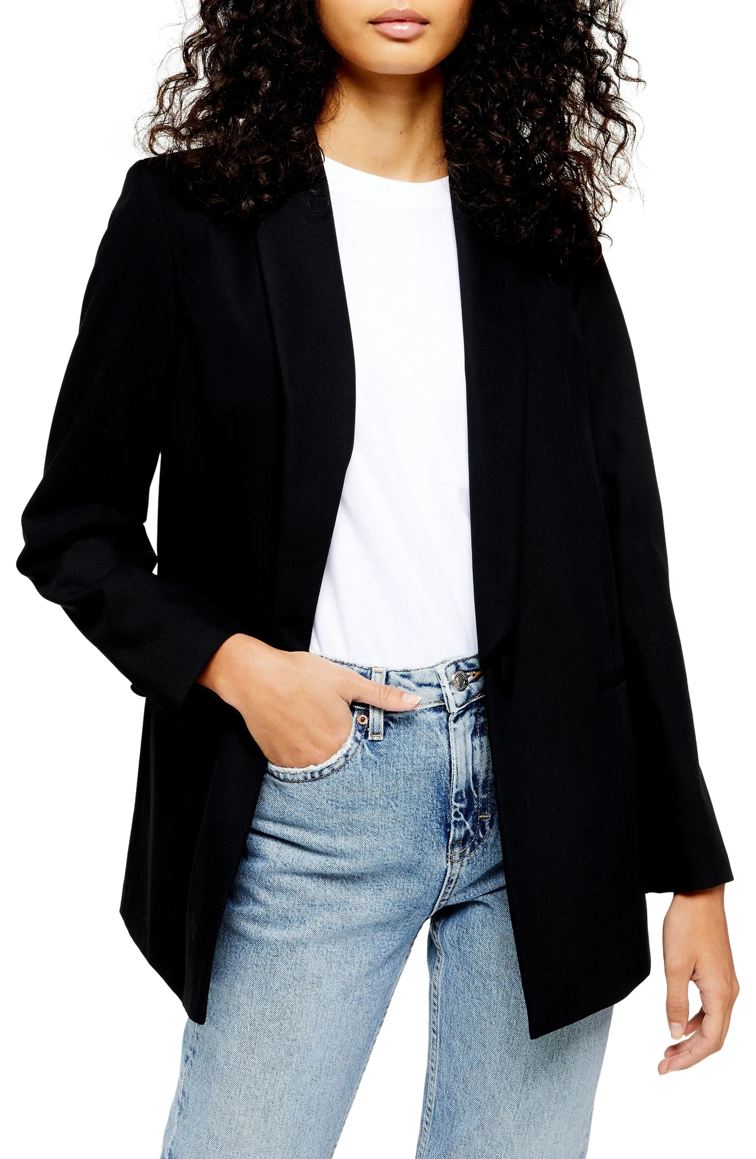 Women's Topshop Single Breasted Longline Blazer, Size 10 US (fits like 10-12) - Black | Nordstrom