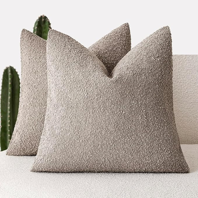 Foindtower Set of 2, Decorative Textured Boucle Throw Pillow Covers Accent Solid Pillow Cases Neu... | Amazon (US)