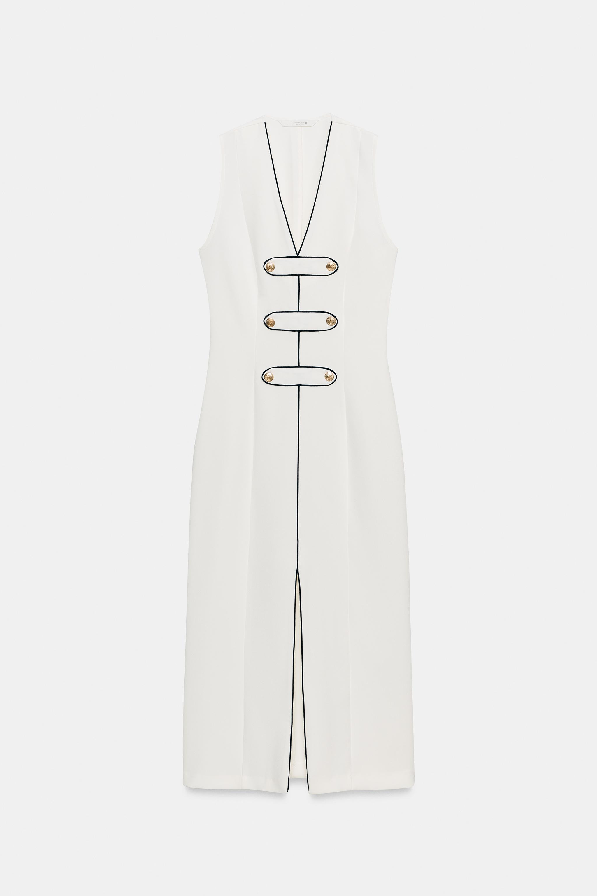 V-neck sleeveless dress. Faux front button detail and contrasting trim. Front slit at hem. Side h... | Zara US