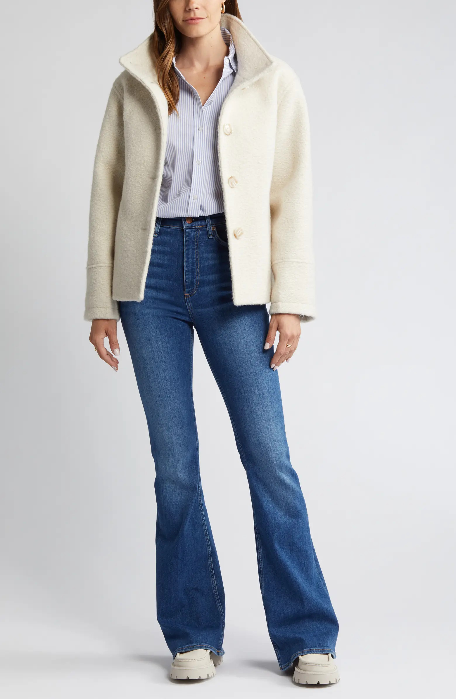 Stand Collar Pressed Bouclé Jacket | Nordstrom