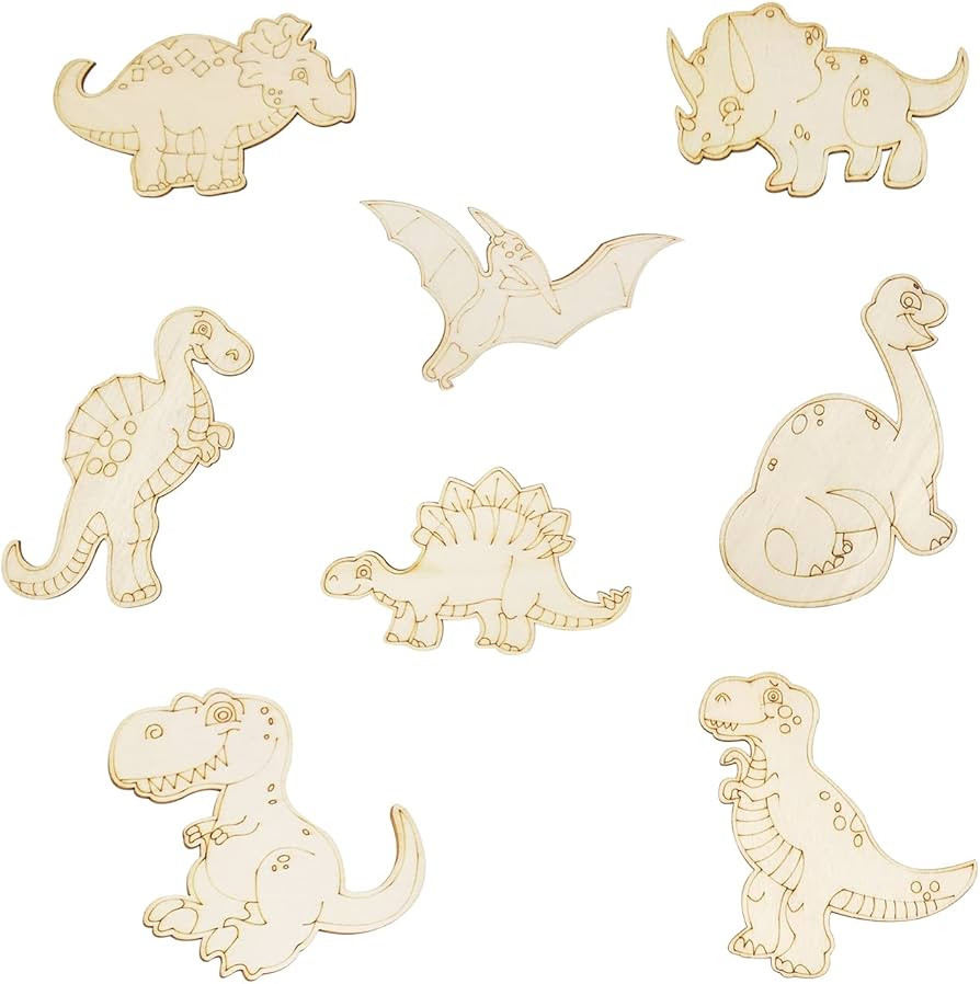 48 Pack Wood Dinosaur Cutouts Unfinished Wooden Dinosaur Hanging Ornaments DIY Dinosaur Animal Cr... | Amazon (US)