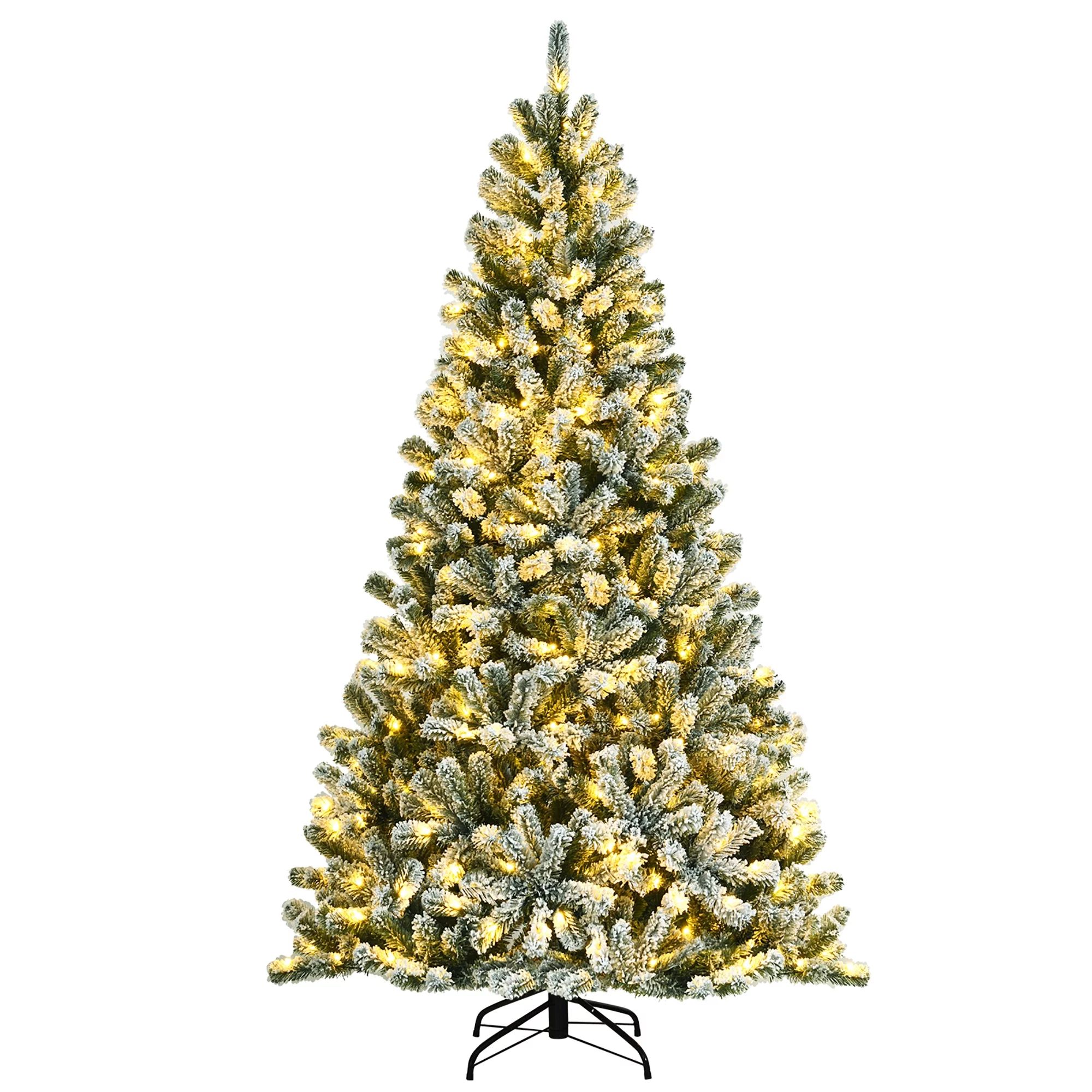 Costway 7ft Pre-lit Snow Flocked Hinged Christmas Tree w/1116 Tips & Metal Stand - Walmart.com | Walmart (US)