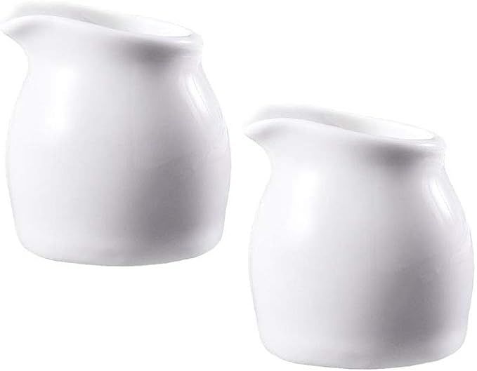 FUYU 2pcs Mini Simple White Ceramic Creamer with Handle, Coffee Milk Creamer Pitcher | Amazon (US)
