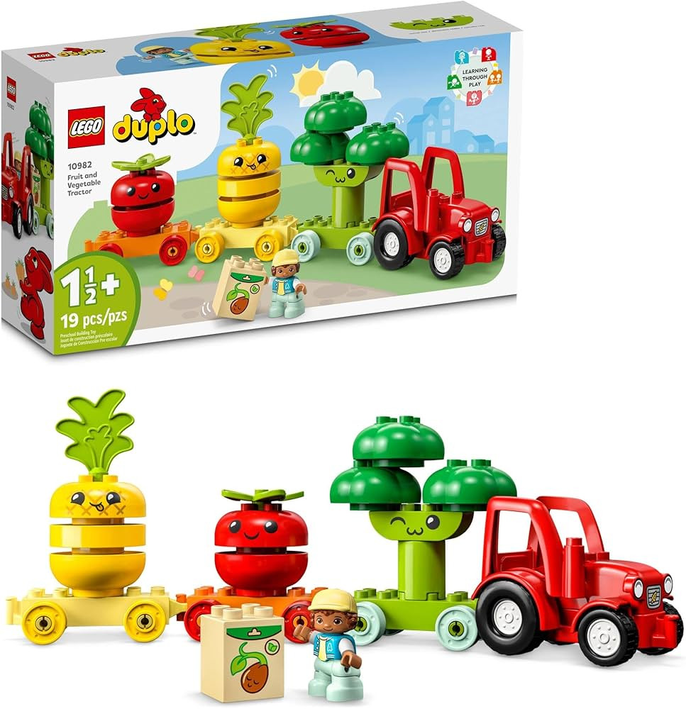 LEGO DUPLO My First Fruit and Vegetable Tractor Toy 10982, Stacking and Color Sorting Toys for Ba... | Amazon (US)