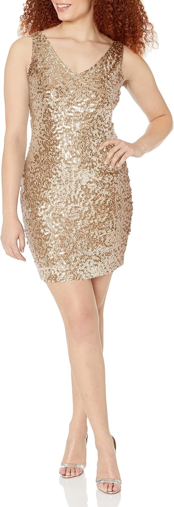 PrettyGuide Women's Sexy Deep V Neck Sequin Glitter Bodycon Stretchy Mini Party Dress | Amazon (US)
